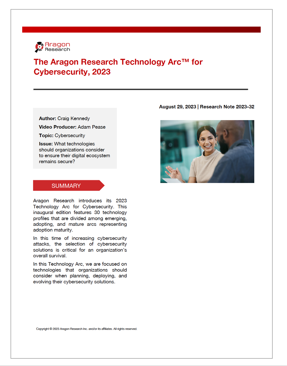 2023-32 The Aragon Research Technology Arc for Cybersecurity, 2023