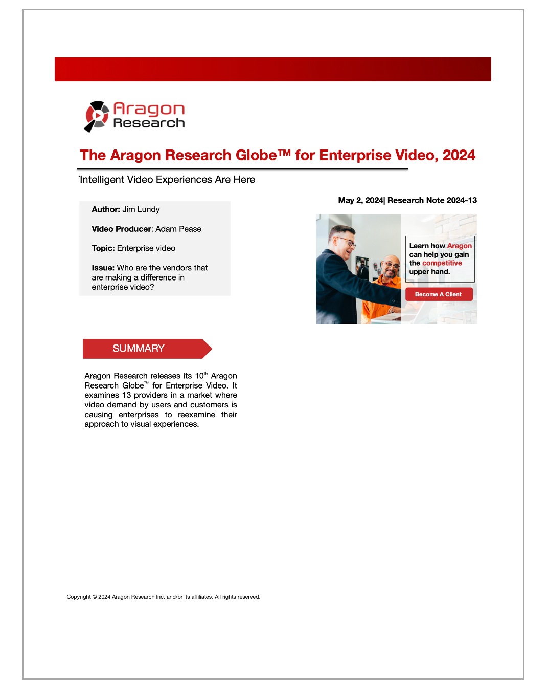 2024-13 The Aragon Research Globe for Enterprise Video, 2024