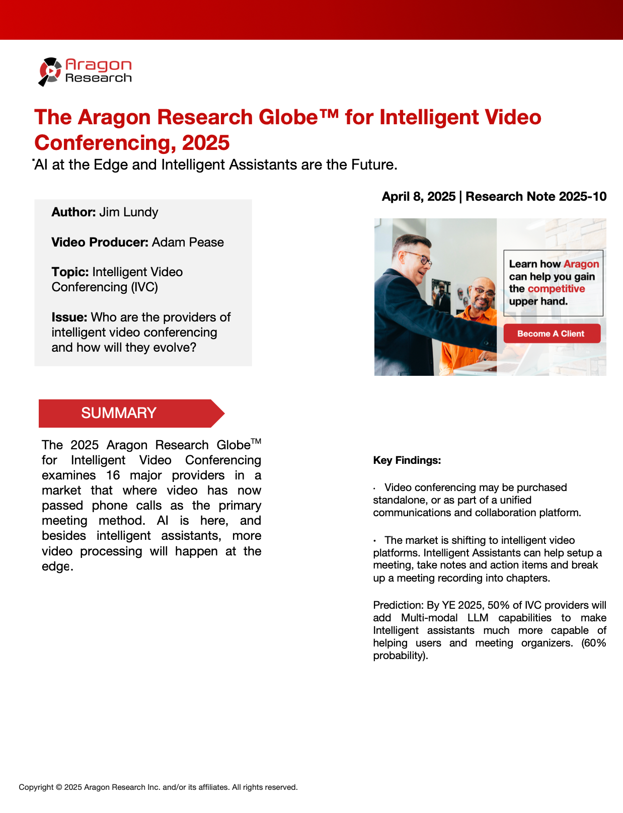 2025-10 The Aragon Research Globe™ for the Intelligent Video Conferencing, 2025