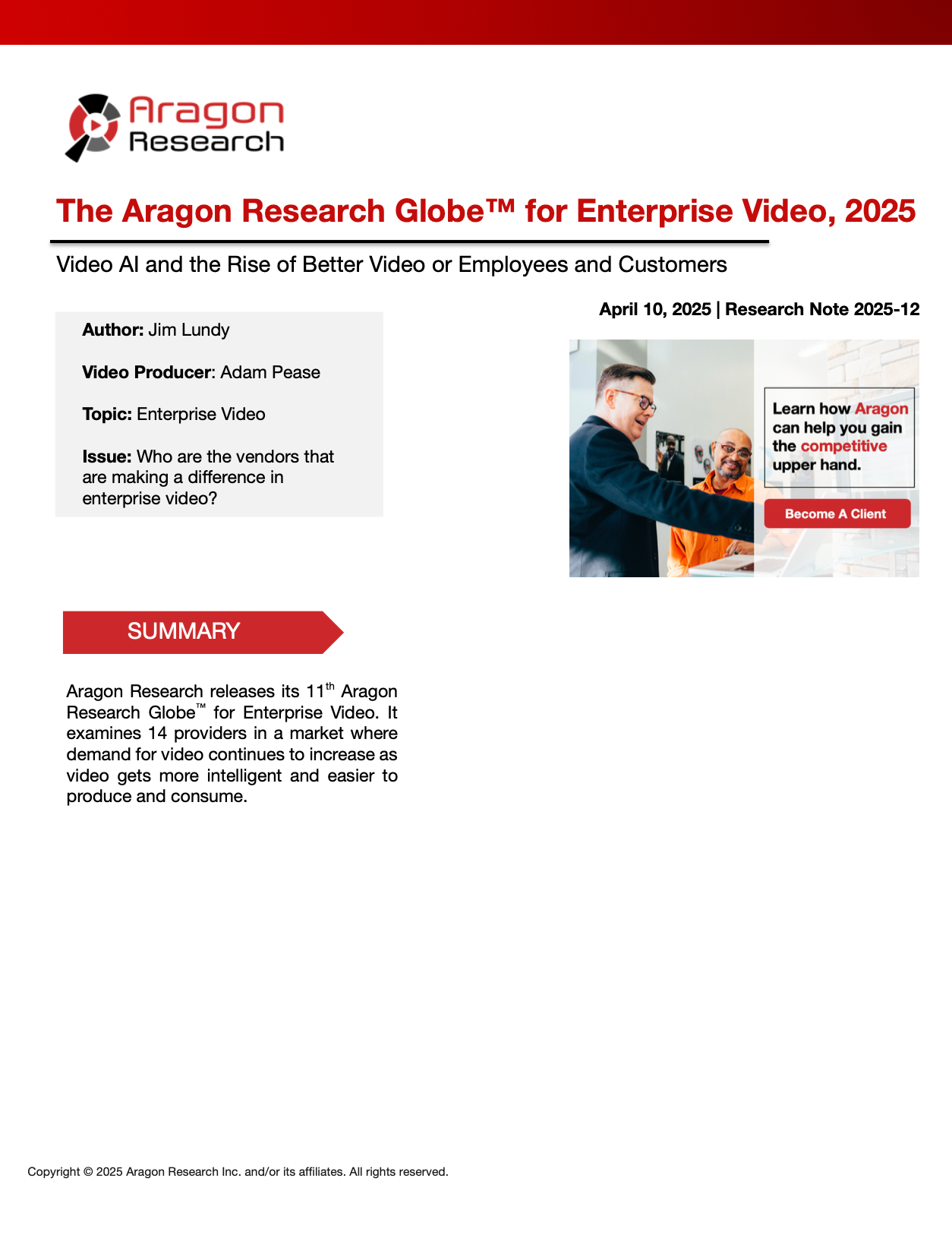2025-12 The Aragon Research Globe for Enterprise Video, 2025