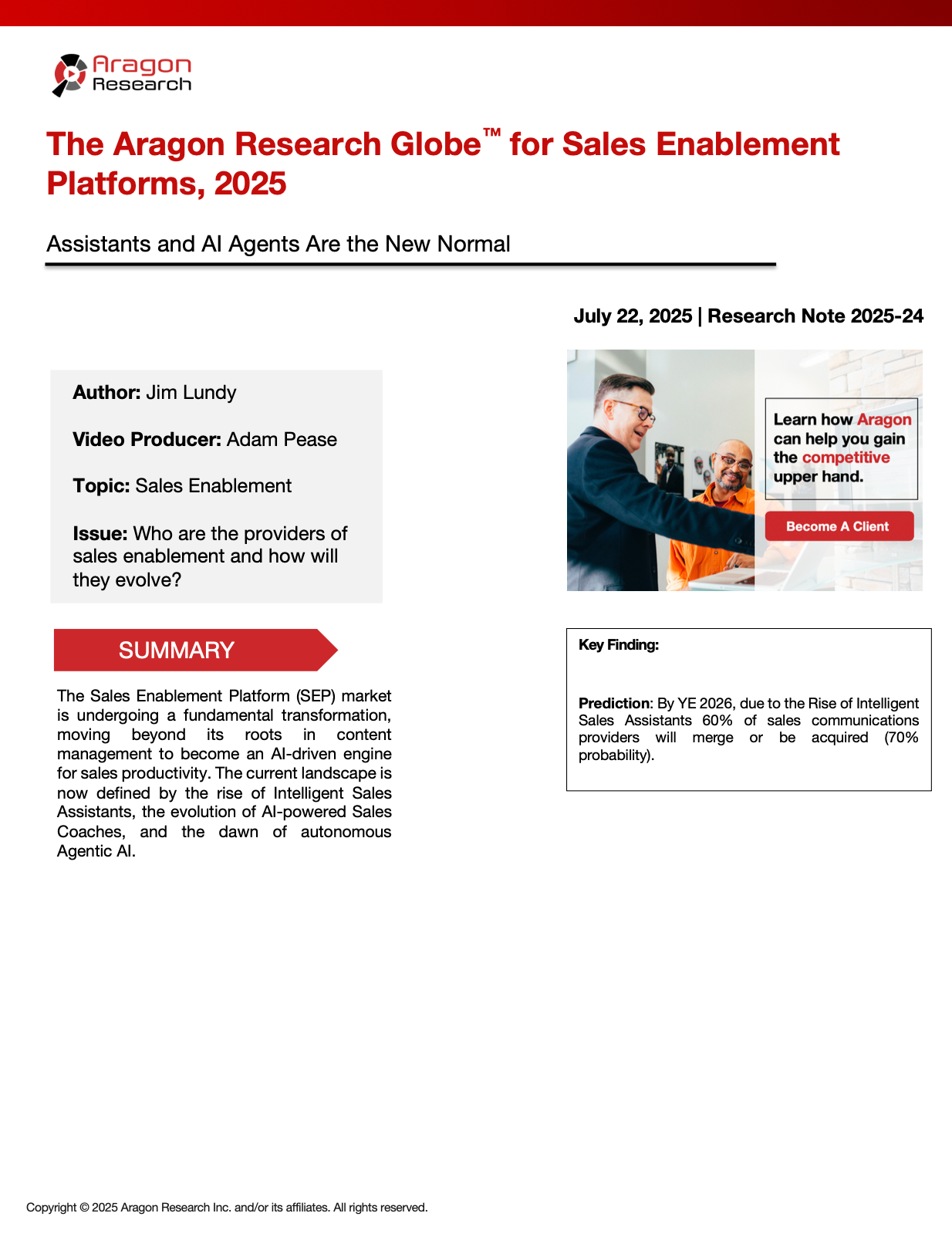 2025-24 The Aragon Research Globe™ for Sales Enablement Platforms, 2025