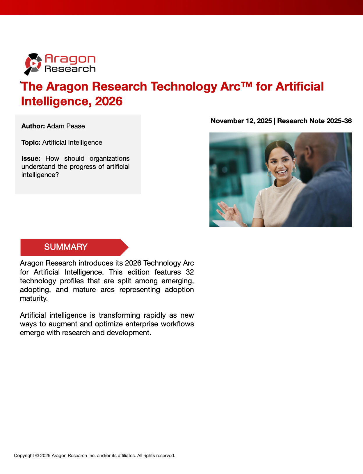 2025-36 The Aragon Research Technology Arc for Artificial Intelligence, 2026