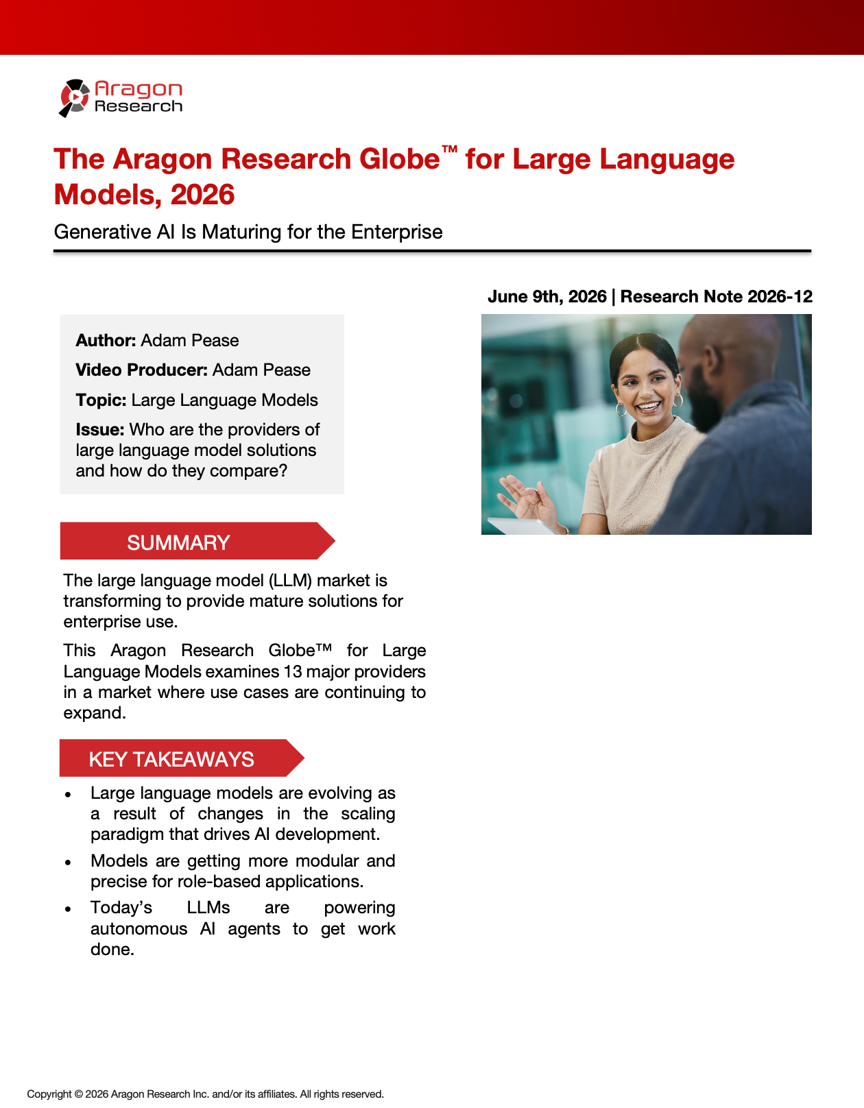 2026-12 The Aragon Research Globe™ for Large Language Models