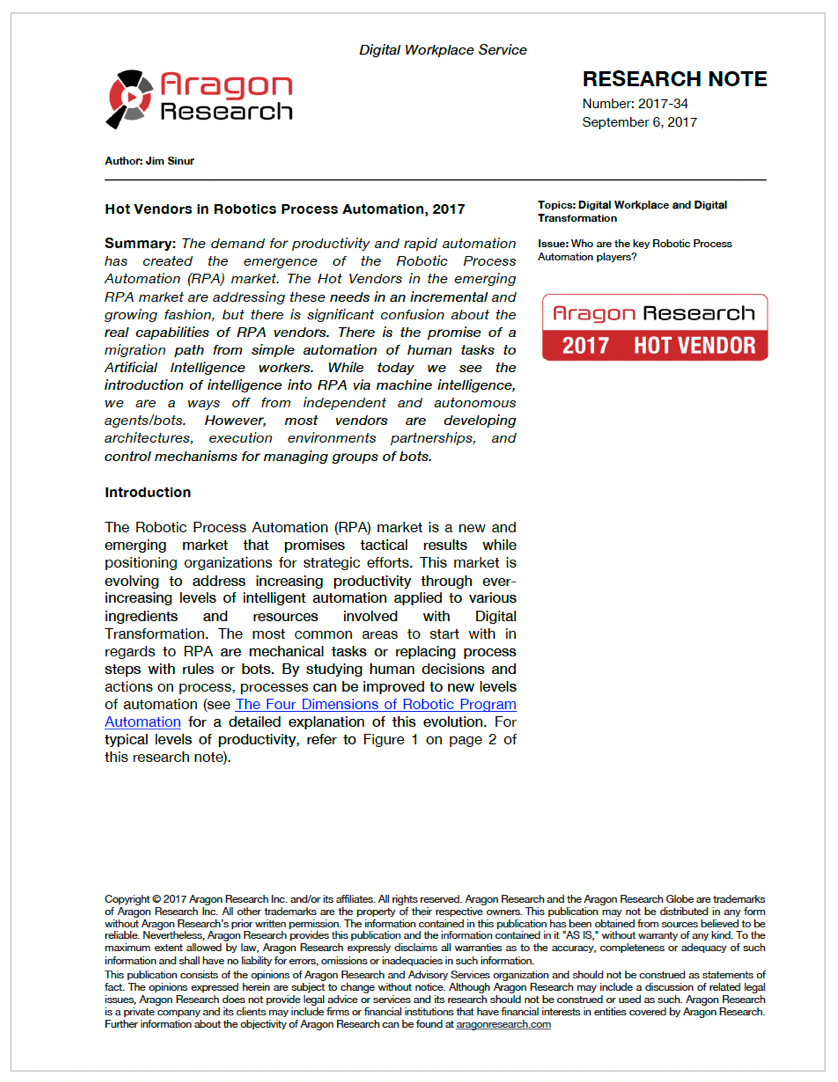 Hot Vendors in Robotics Process Automation, 2017