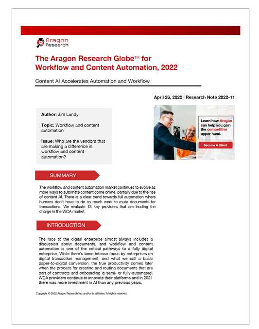 2022-11 The Aragon Research Globe for Workflow and Content Automation, 2022