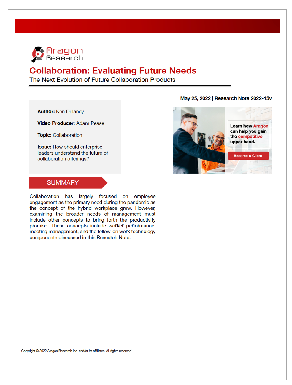 2022-15 Collaboration - Evaluating Future Needs