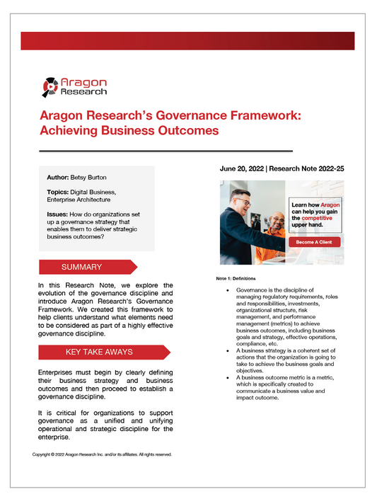 2022-25 Aragon Research’s Governance Framework - Achieving Business Outcomes