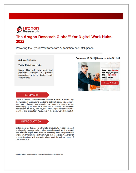 2022-45 The Aragon Research Globe for Digital Work Hubs, 2022