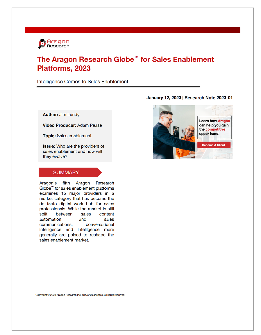 2023-01 The Aragon Research Globe for Sales Enablement Platforms, 2023