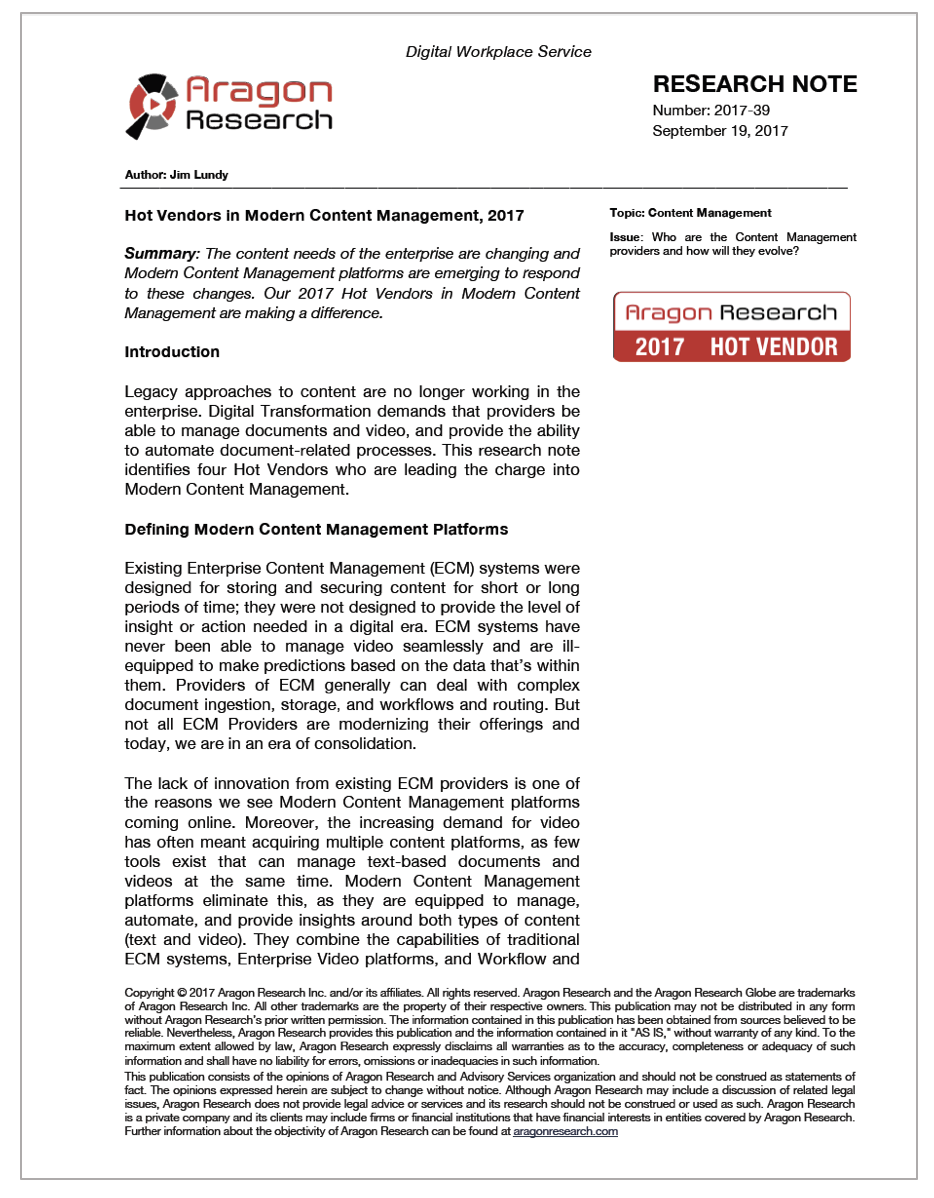 Hot Vendors in Modern Content Management, 2017