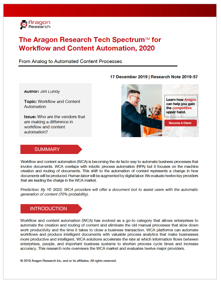The Aragon Research Tech SpectrumTM for Workflow and Content Automation, 2020