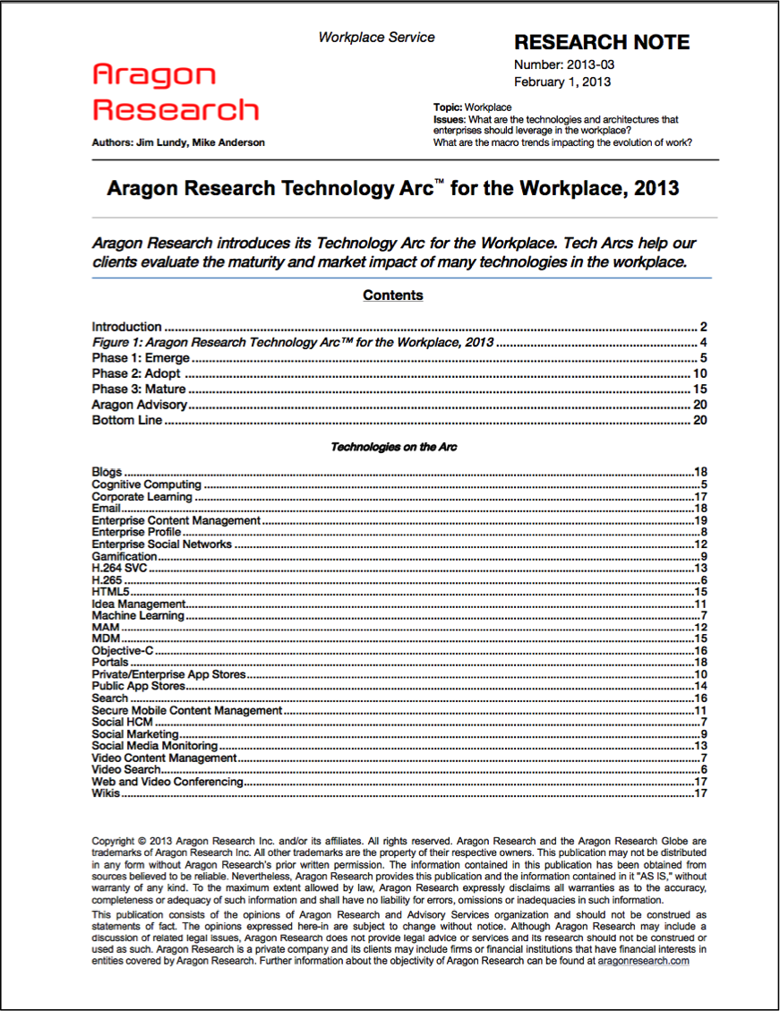 Technology Arc for the Workplace, 2013