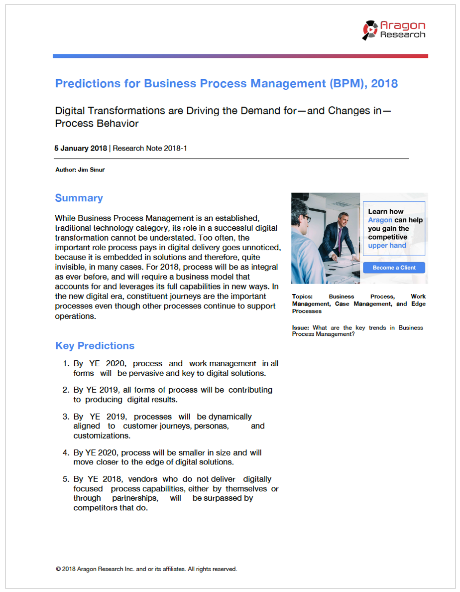 Predictions for Business Process Management (BPM), 2018