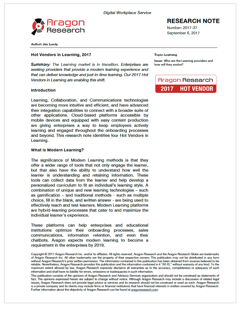 Hot Vendors in Learning, 2017