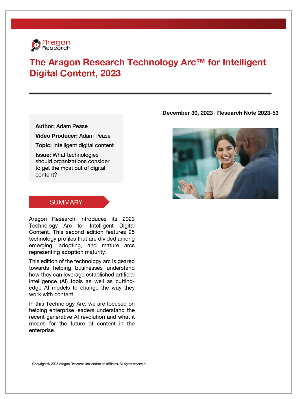 2023-53 The Aragon Research Technology Arc for Intelligent Digital Content, 2023
