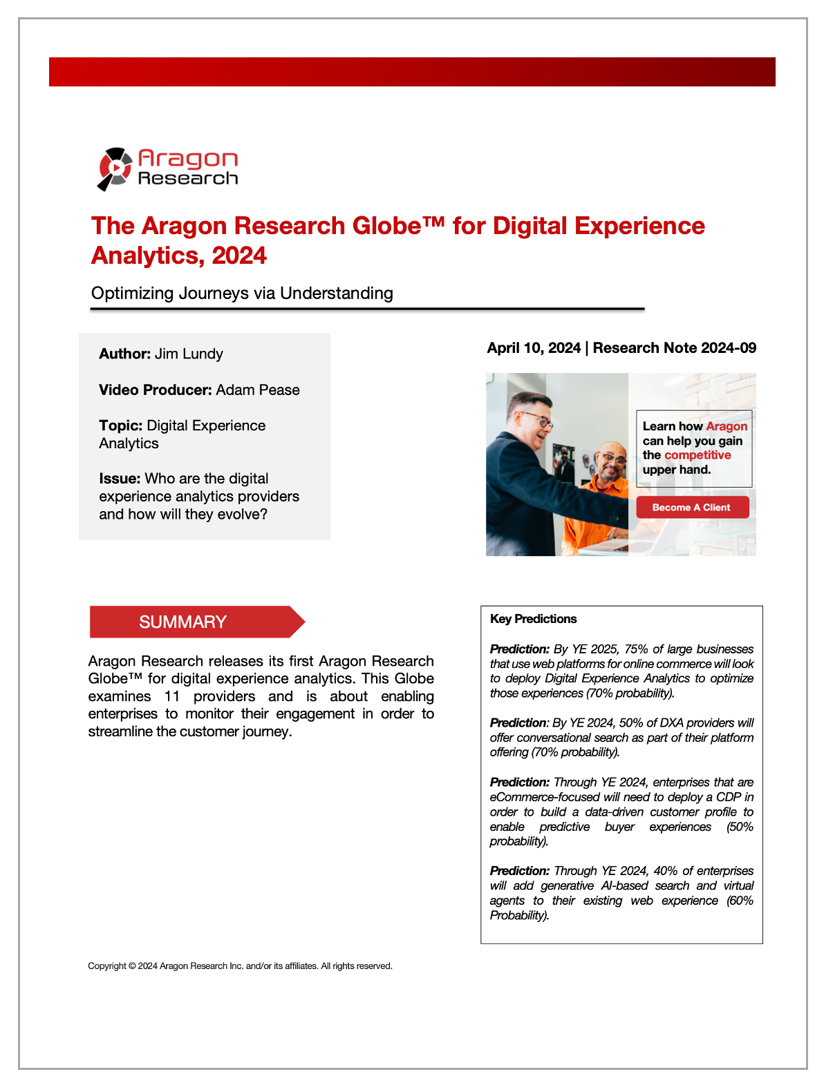 2024-09 The Aragon Research Globe for Digital Experience Analytics