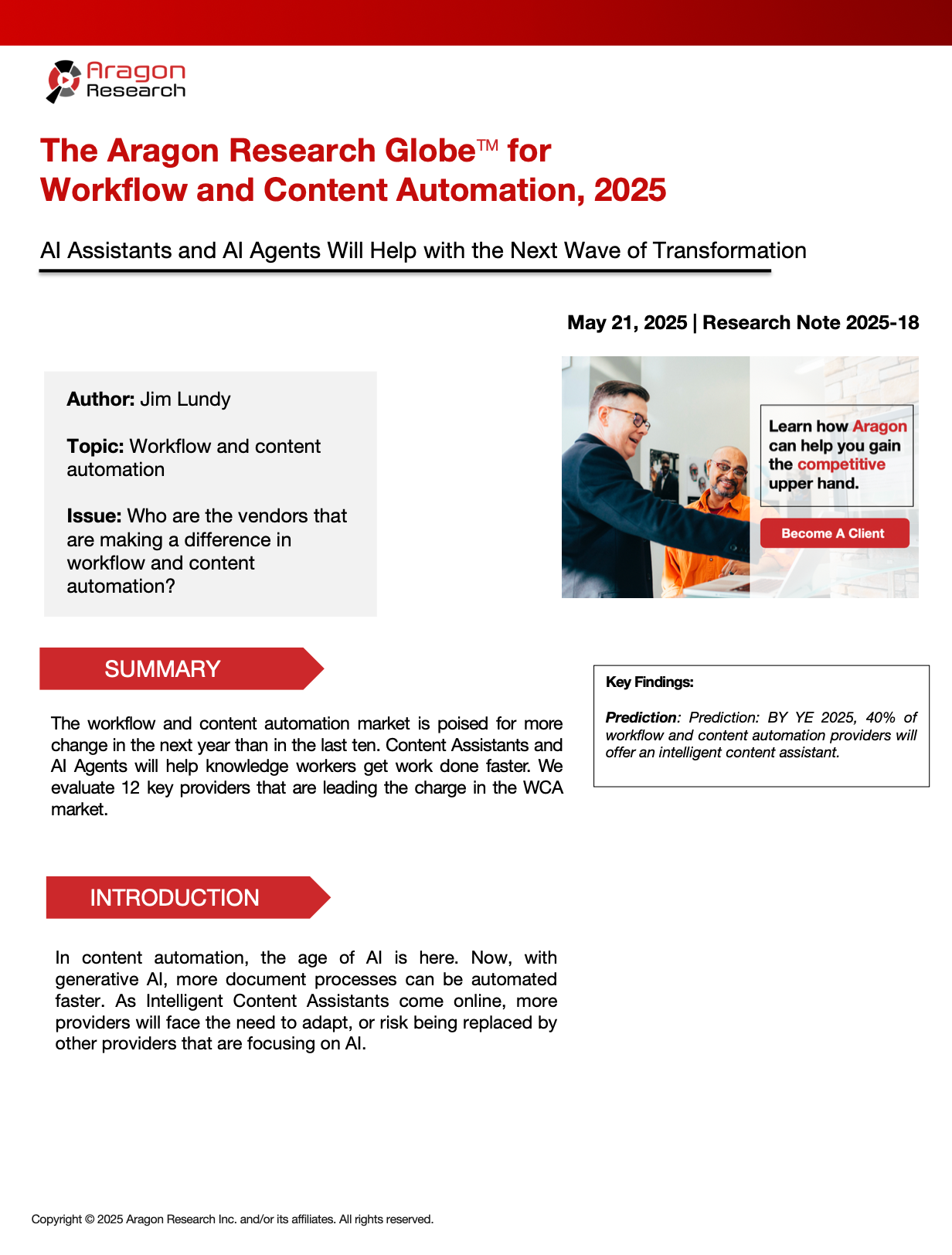 2025-18 The Aragon Research Globe for Workflow and Content Automation