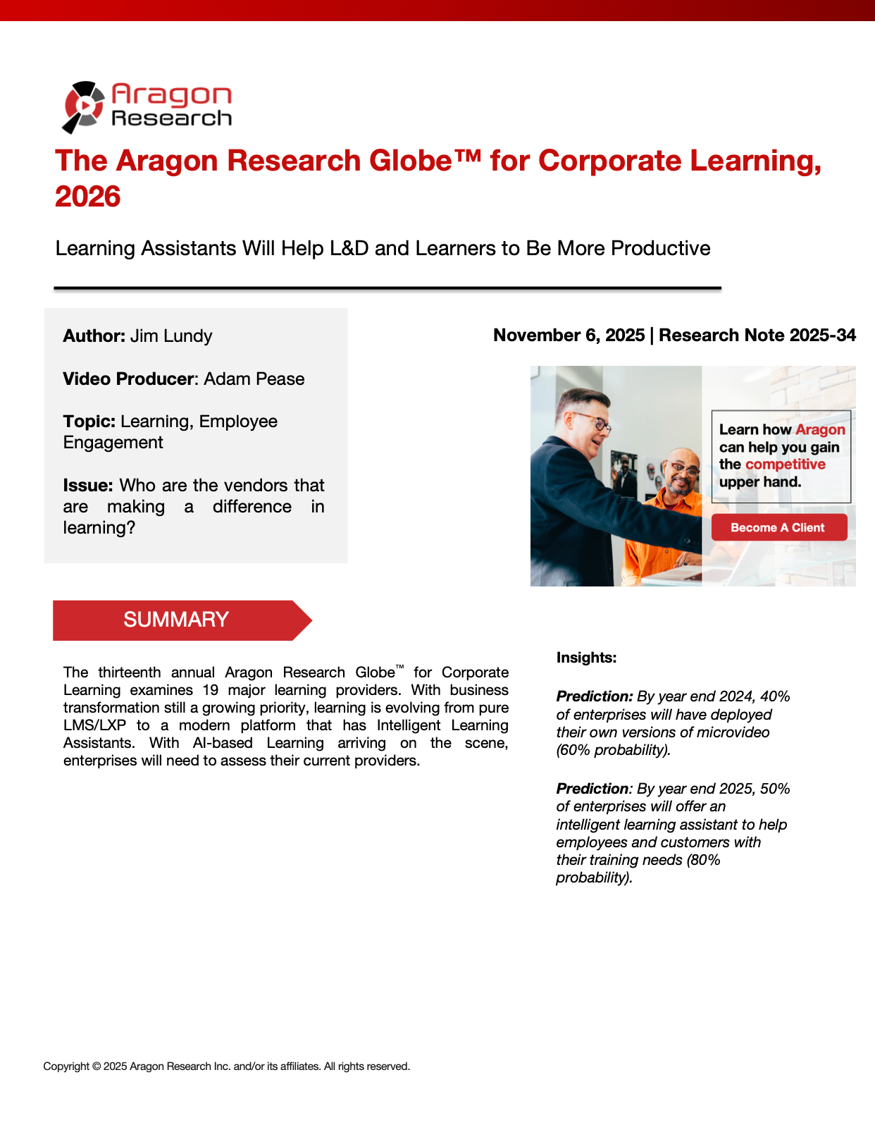 2025-34 The Aragon Research Globe for Corporate Learning, 2026
