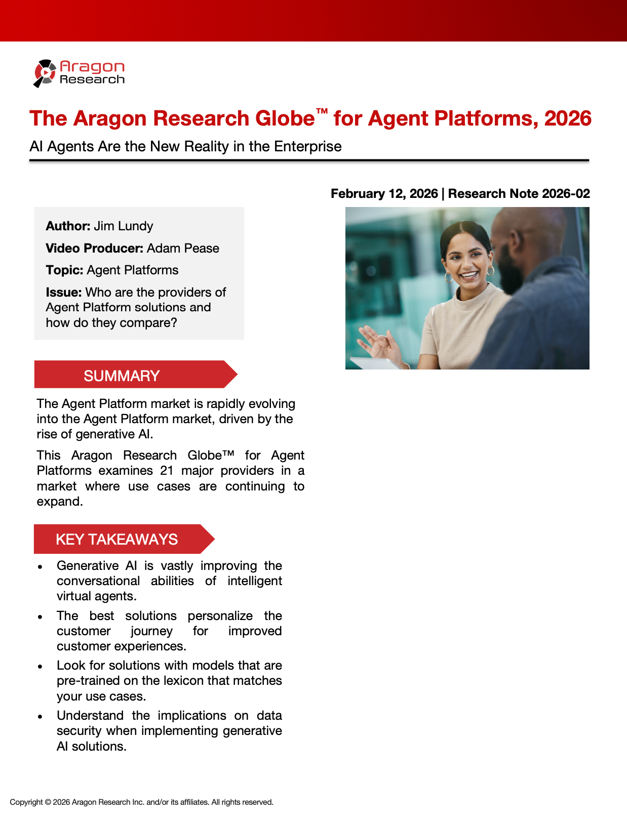 2026-02 The Aragon Research Globe™ for Agent Platforms, 2026