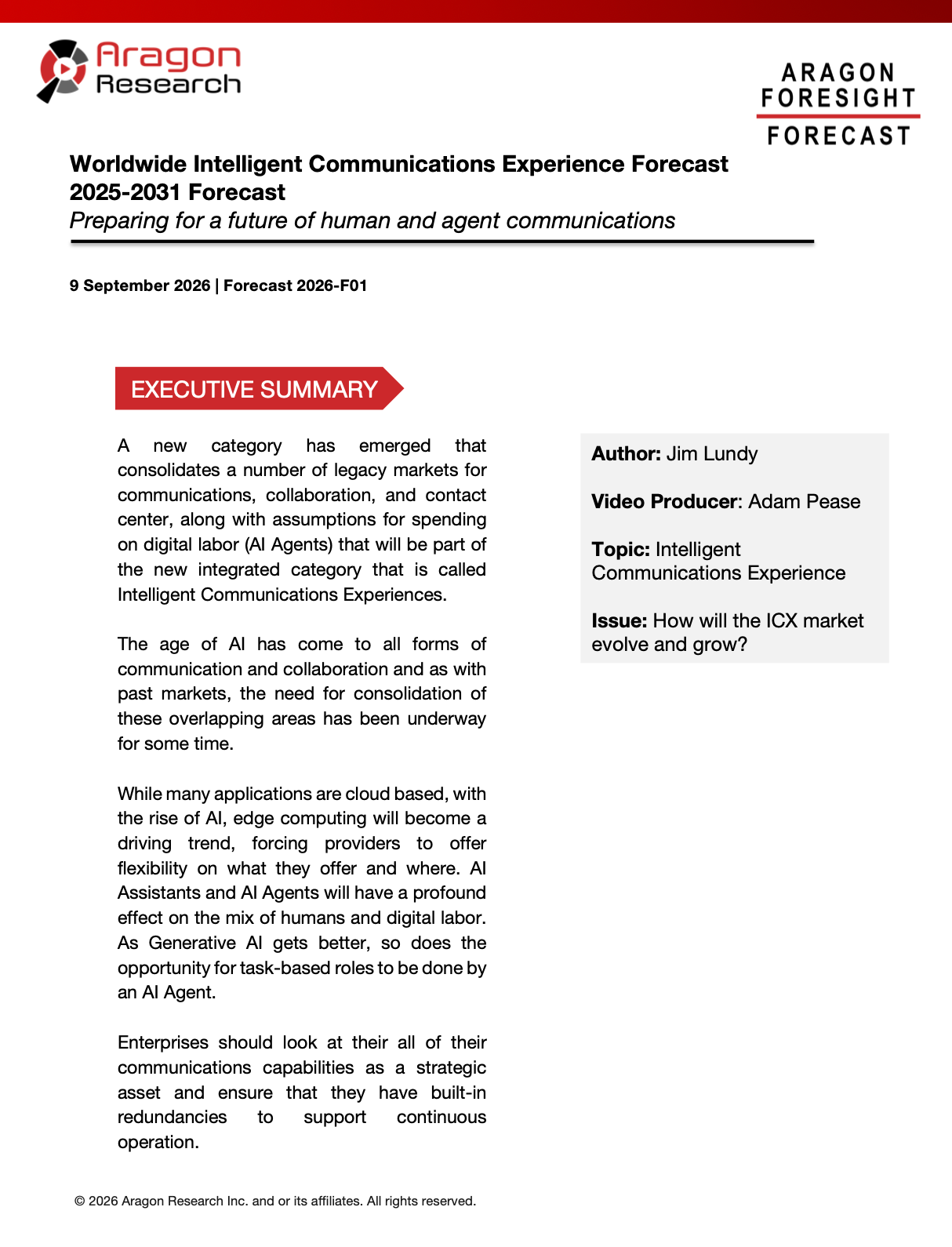 2026-F01 Worldwide Intelligent Communications Experience Forecast, 2025-2031