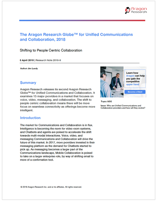 The Aragon Research Globe™ for Unified Communications and Collaboration, 2018