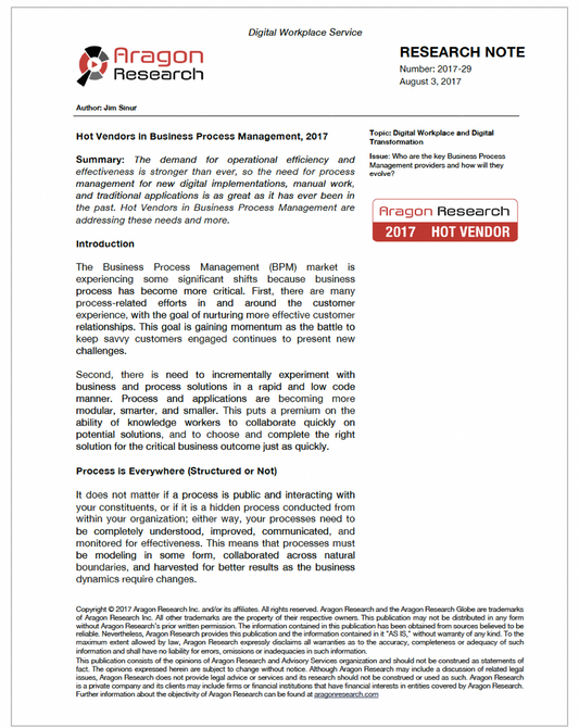Hot Vendors in Business Process Management, 2017