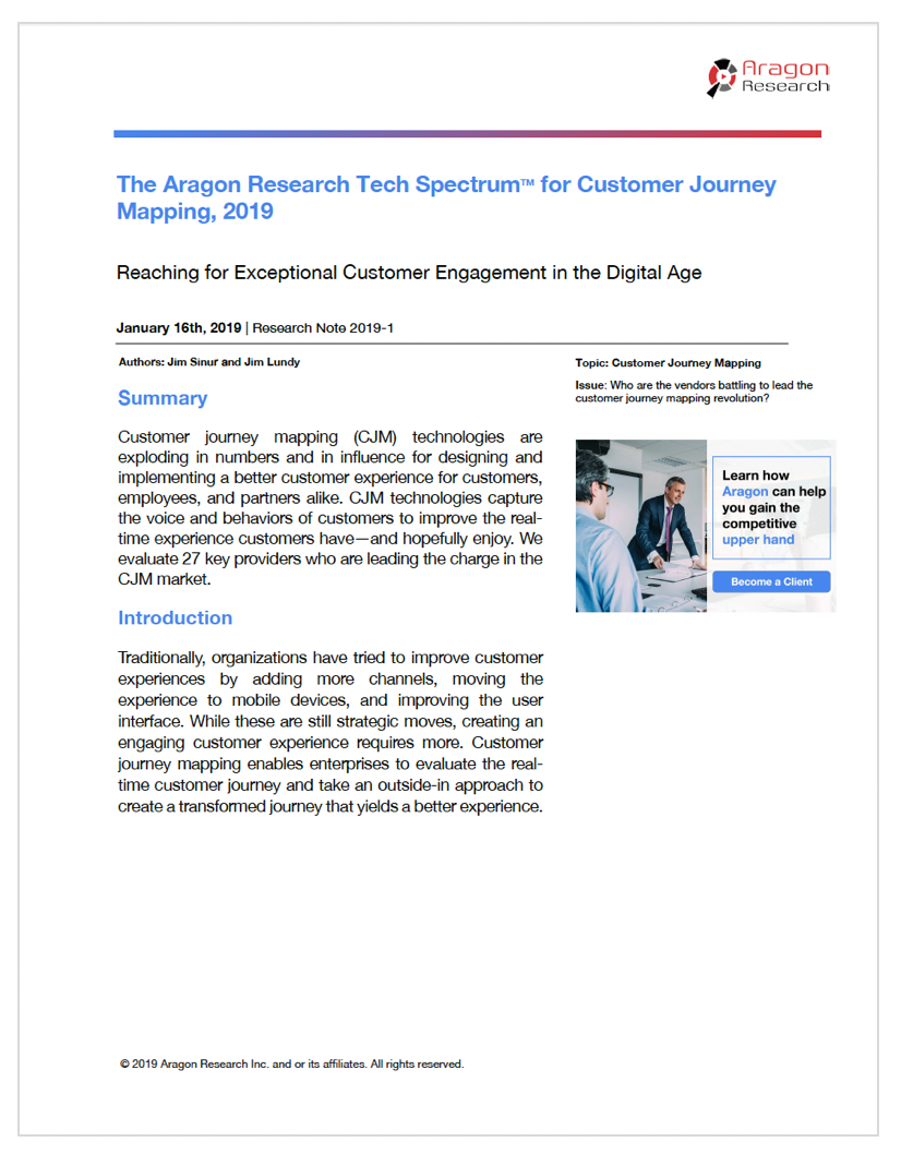 The Aragon Research Tech SpectrumTM for Customer Journey Mapping, 2019
