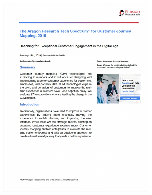 The Aragon Research Tech SpectrumTM for Customer Journey Mapping, 2019