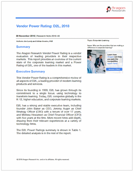 Vendor Power Rating: D2L, 2018
