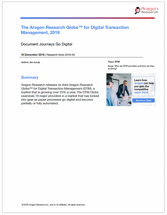 The Aragon Research Globe™ for Digital Transaction Management, 2019