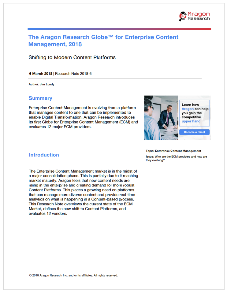 The Aragon Research Globe™ for Enterprise Content Management, 2018