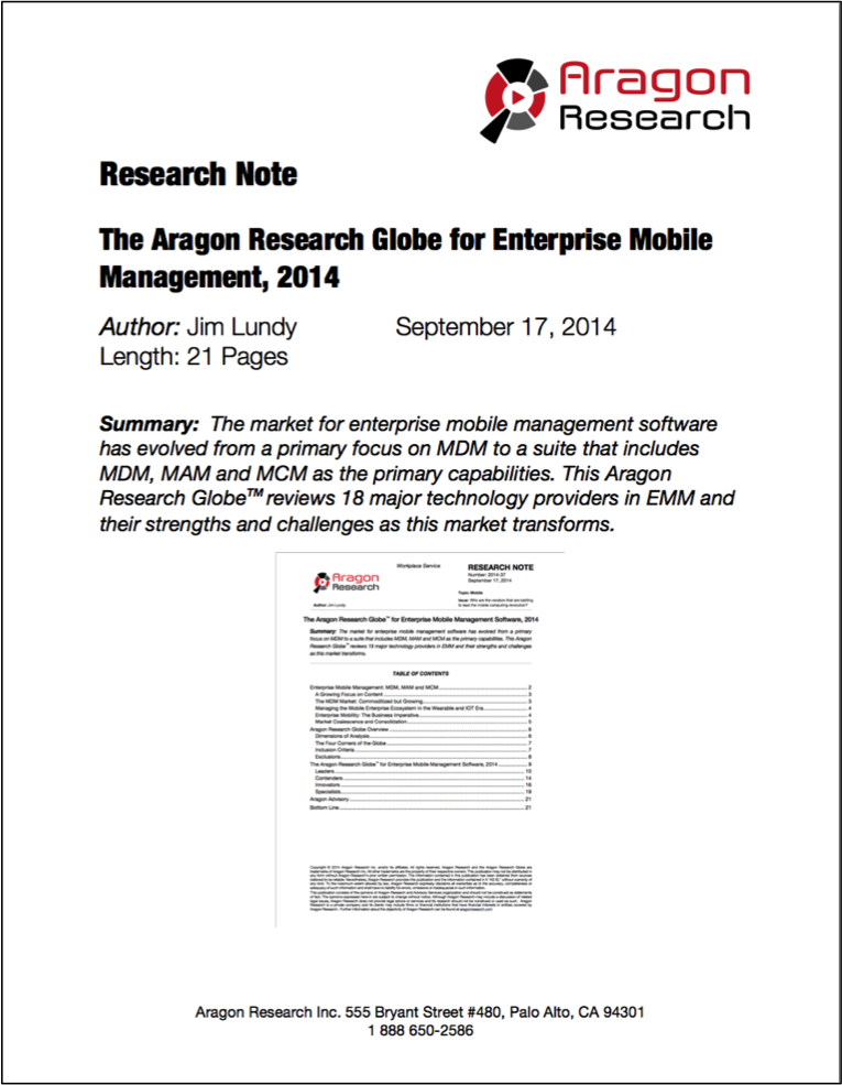 The Aragon Research Globe for Enterprise Mobile Management, 2014
