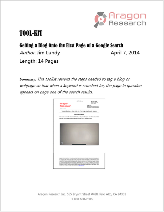 Toolkit- Getting a Blog Onto the First Page of a Google Search
