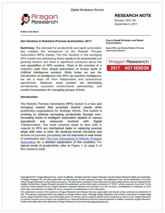 Hot Vendors in Robotics Process Automation, 2017