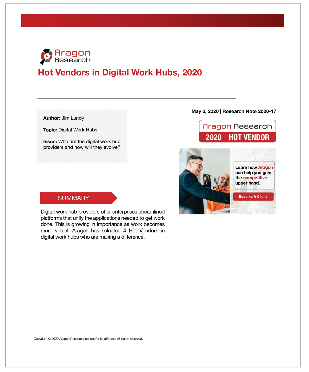 2020-17 Hot Vendors in Digital Work Hubs, 2020