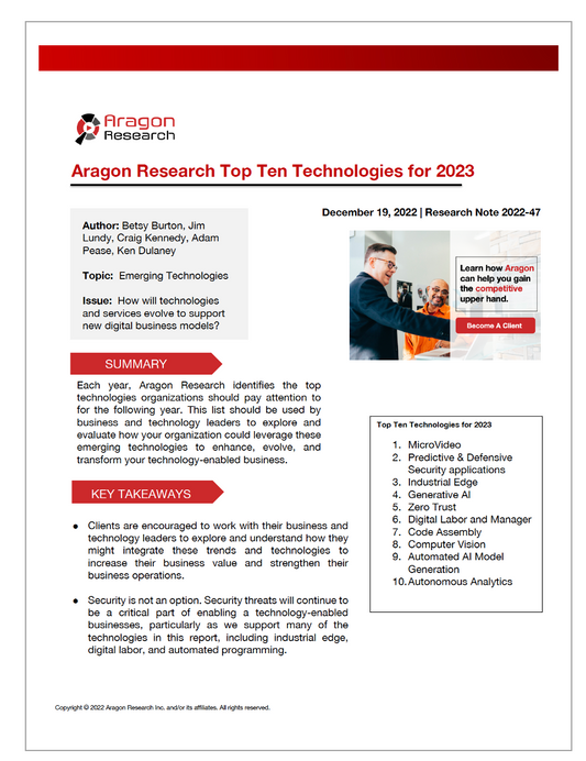 2022-47 Aragon Research Top Ten Technologies for 2023