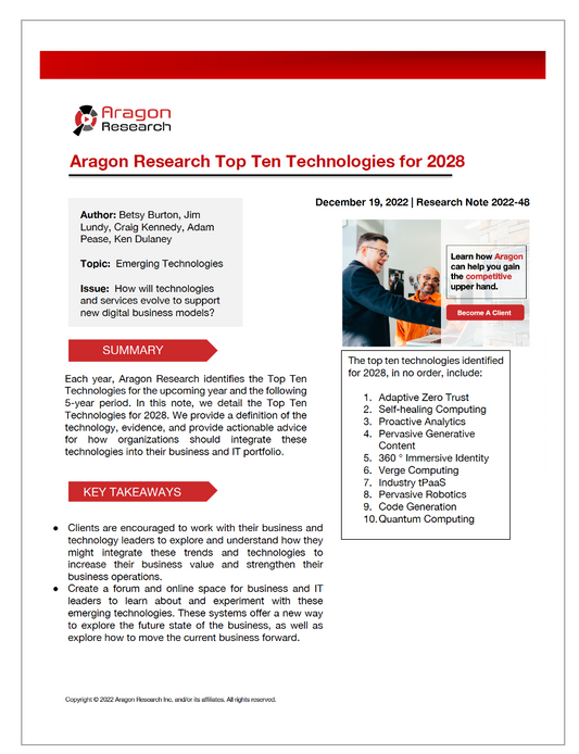 2022-48 Aragon Research Top Ten Technologies for 2028
