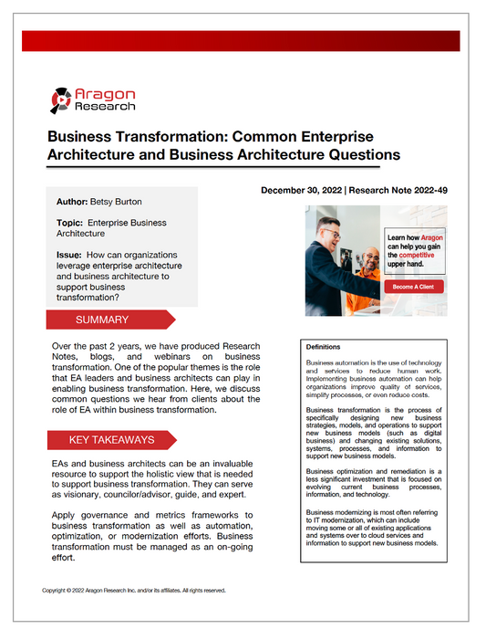 2022-49 Business Transformation: Common Enterprise Architecture and Business Architecture Questions