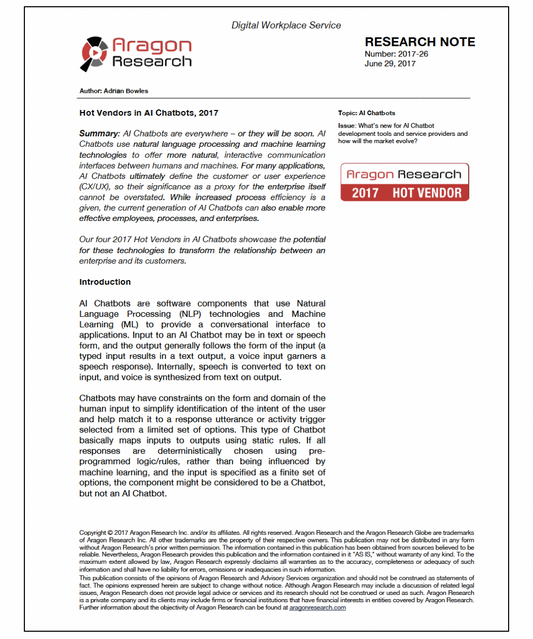 Hot Vendors in AI Chatbots, 2017