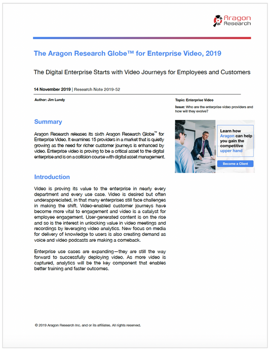 The Aragon Research Globe™ for Enterprise Video, 2019