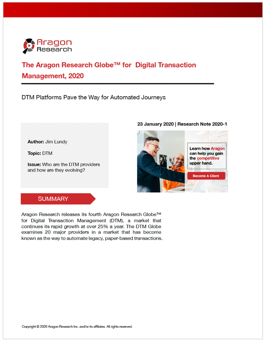 The Aragon Research Globe™ for Digital Transaction Management, 2020