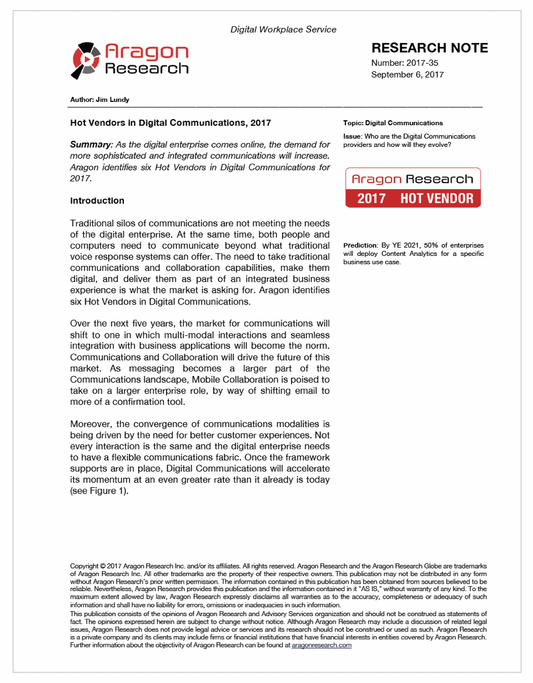 Hot Vendors in Digital Communications, 2017