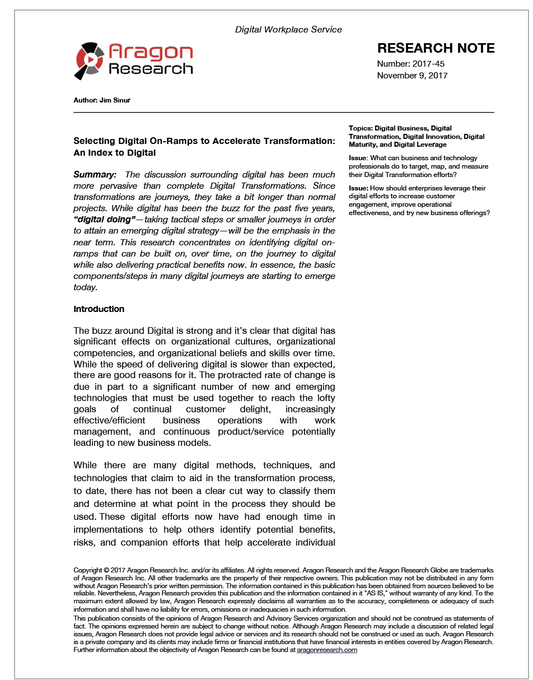 Selecting Digital On-Ramps to Accelerate Transformation: An Index to Digital