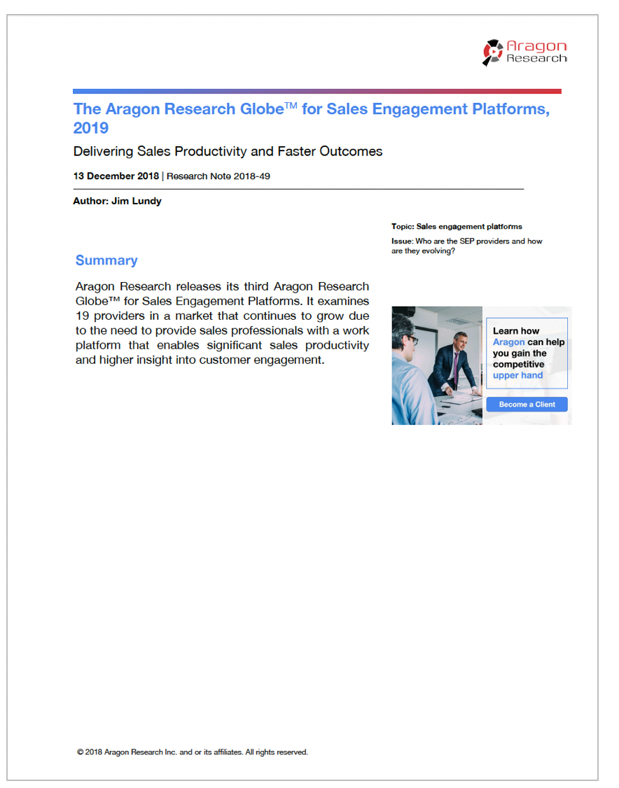 The Aragon Research Globe for Sales Engagement Platforms, 2019