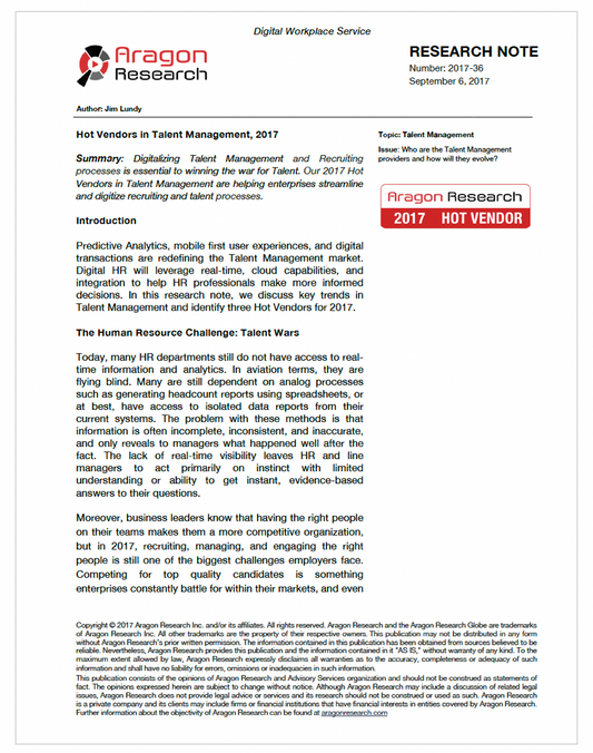 Hot Vendors in Talent Management, 2017