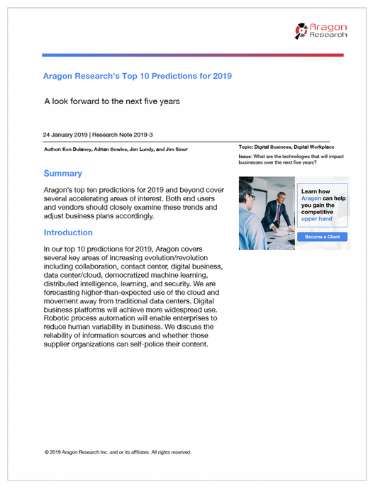 Aragon Research's Top 10 Predictions for 2019